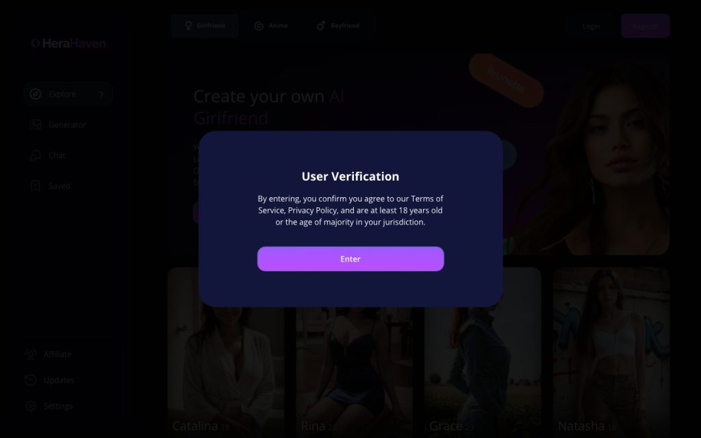HeraHaven AI homepage