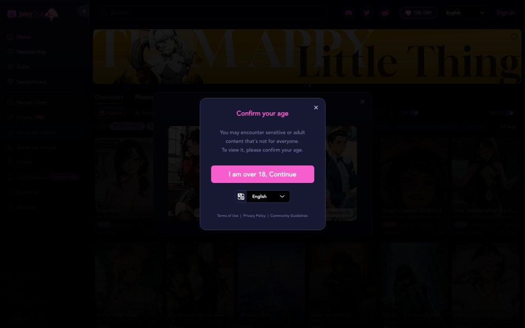 JuicyChat AI homepage