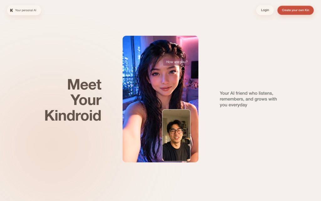 Kindroid homepage