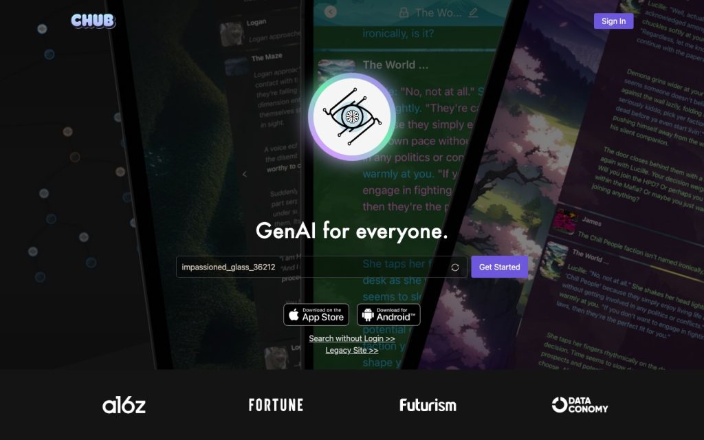 Chub AI homepage