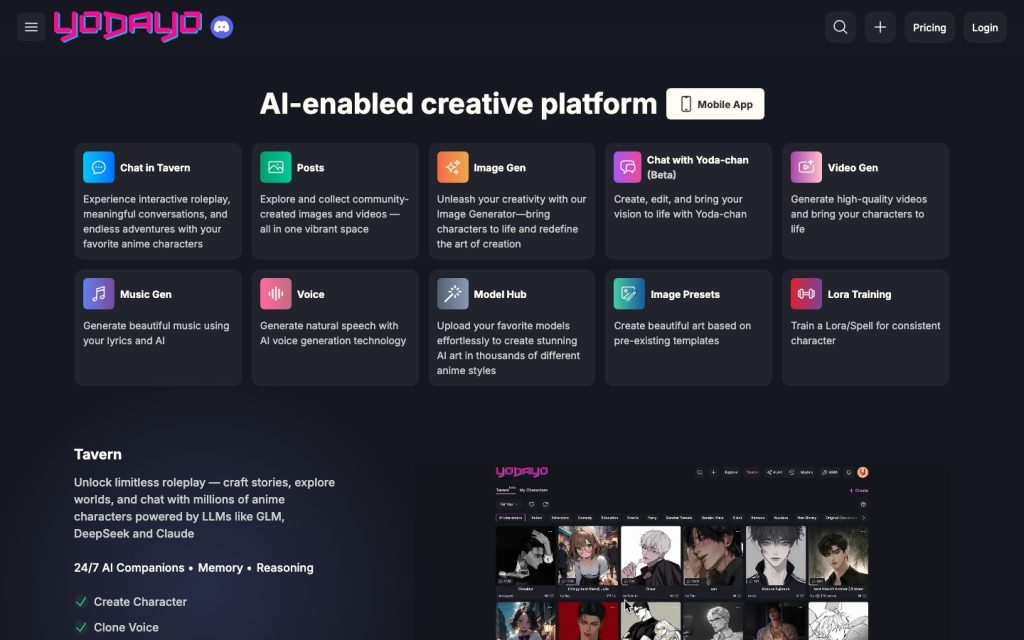 Yodayo homepage